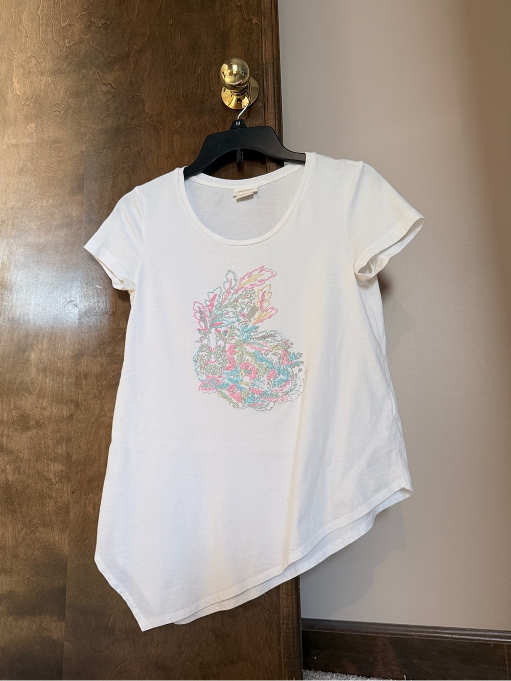 Miss Sixty White Asymmetric Short Sleeve Tee with Floral Embroidery